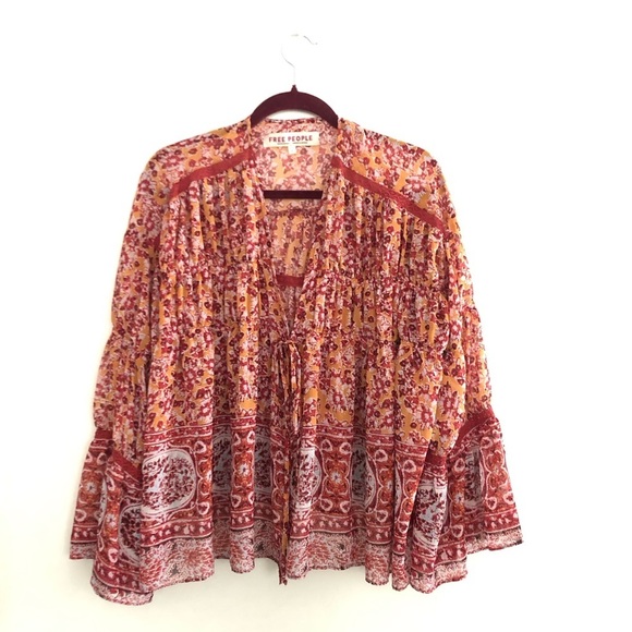 Free People Lorraine Tiered Boho Kimono Top with Lace Trim – Size Small - Picture 3 of 17